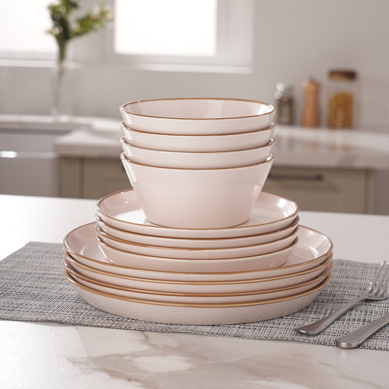 Ensemble de vaisselle et assiettes 12 pièces Saturn, Rose clair