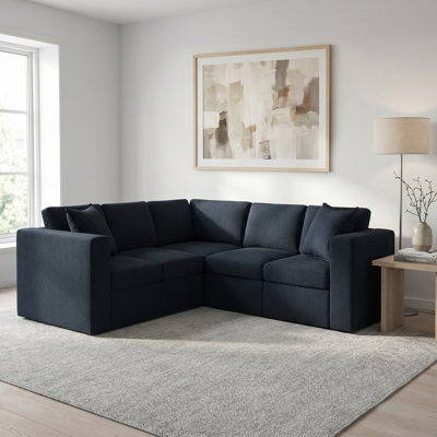 Lockheart 5 Piece L Shaped Square Arm Modular Upholstered Corner Sectional  Blue