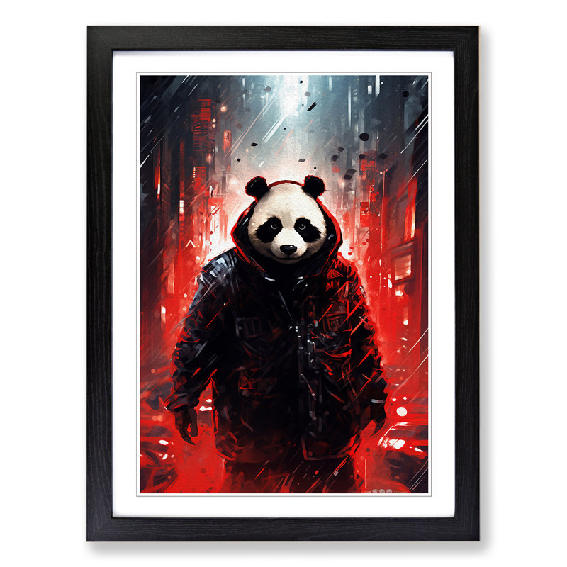 Panda Futurism - Single Picture Frame Print on Wood, Black Framed, 34cm H x 25cm W