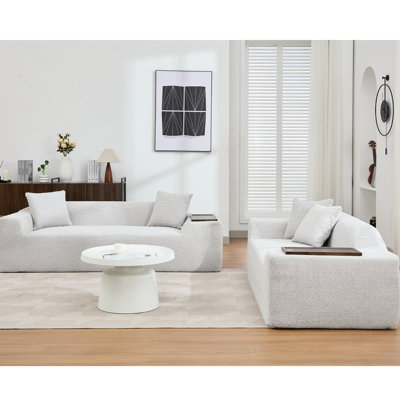 Ensemble 2 pièces de la collection Boucle - gris, 3 places et canapés avec table de bout moderne gris pratique