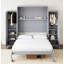 Grand lit mural en bois avec 2 garde-robe et tablette de rangement