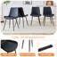 Table de salle à manger moderne et rétro, 4 chaises en polyuréthane noir, pieds en métal, plateau en bois texturé, coussins incurvés, pieds coulissants, siège de style luxueux facile à assembler avec chaises, plateau rectangulaire, à assembler-612012618-612012621