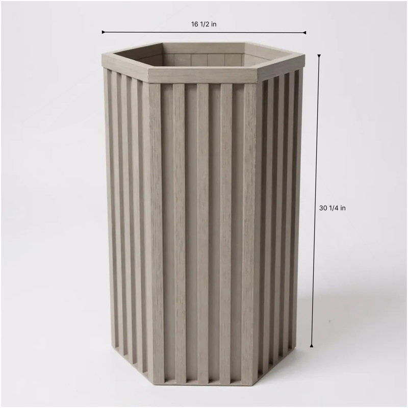 Hexagon Column Planter LG - Grey Brown, 30.25" H x 14.38" W x 16.5" D, Brown Gray