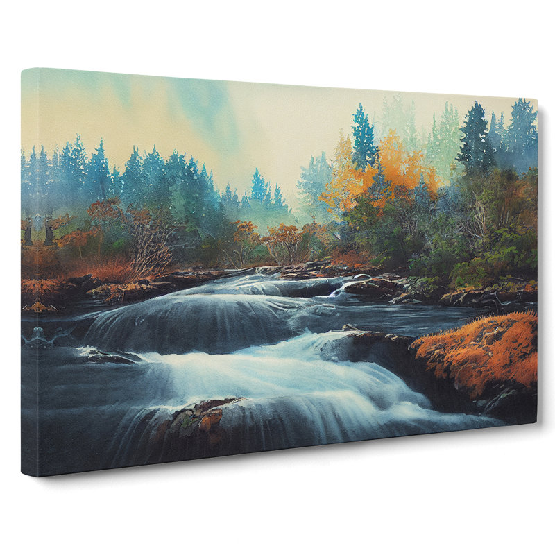 Autumn Forest Stream Vol.4 - Wrapped Canvas Painting, 35cm H x 50cm W x 3cm D