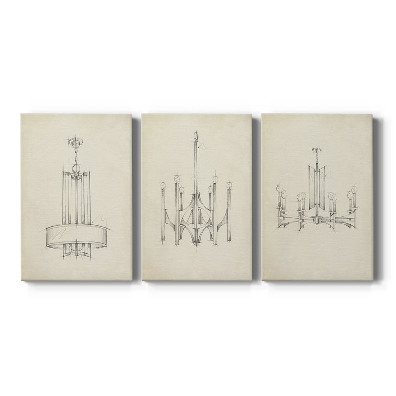 Lustre Mid-Century I - Toile tendue avec châssis sur mesure - 3 pièces, H 36 po x l 72 po