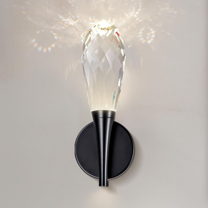 Dimmable Led Crystal Wall Sconces,Bathroom Vanity Mirror Light,(2Pcs), Matte Black