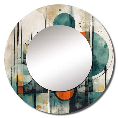 Preuss Geometric Serenity II - Geometric Decorative Mirror, Green Round Wall Mirror, Printed Metal Art