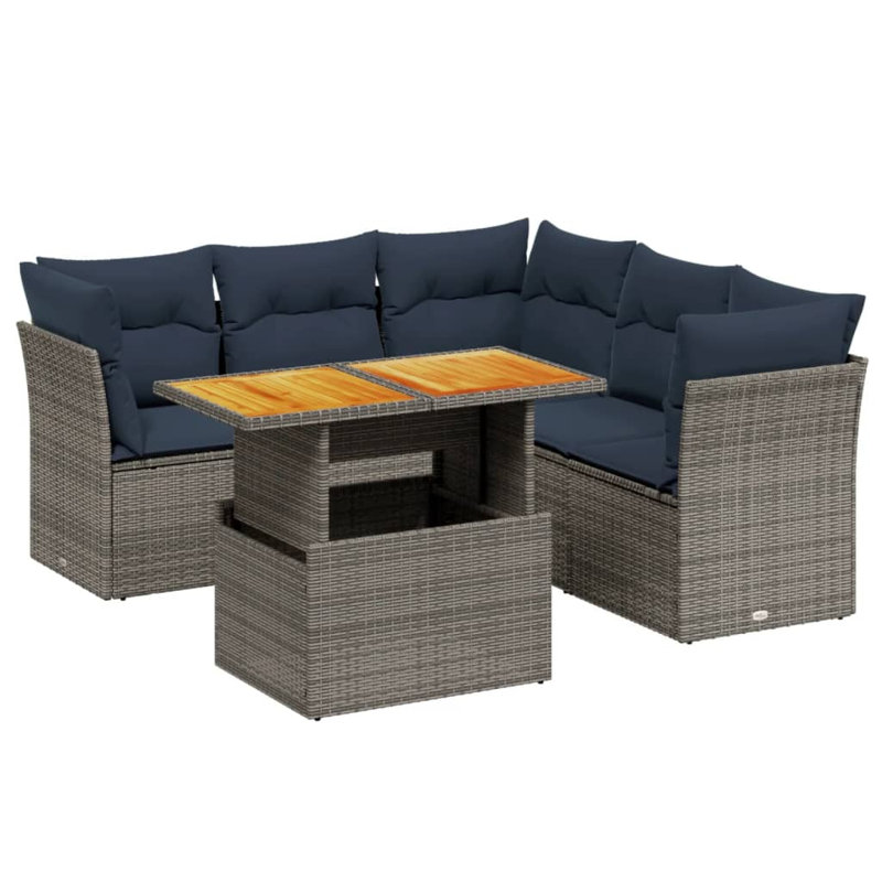  5 Piece Patio Sofa Set With Cushions Grey Poly Rattan