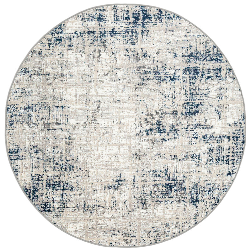 Livigno 1241 Transitional Striated Blue Area Rug, Round 5'3"