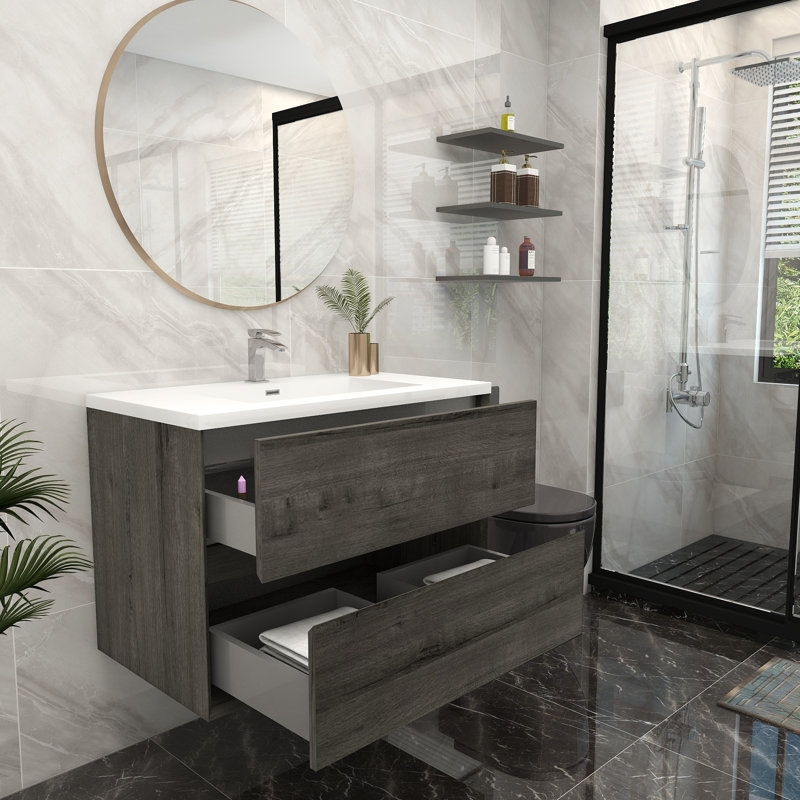 Ensemble de meuble-lavabo simple 36 po, Chêne fumé