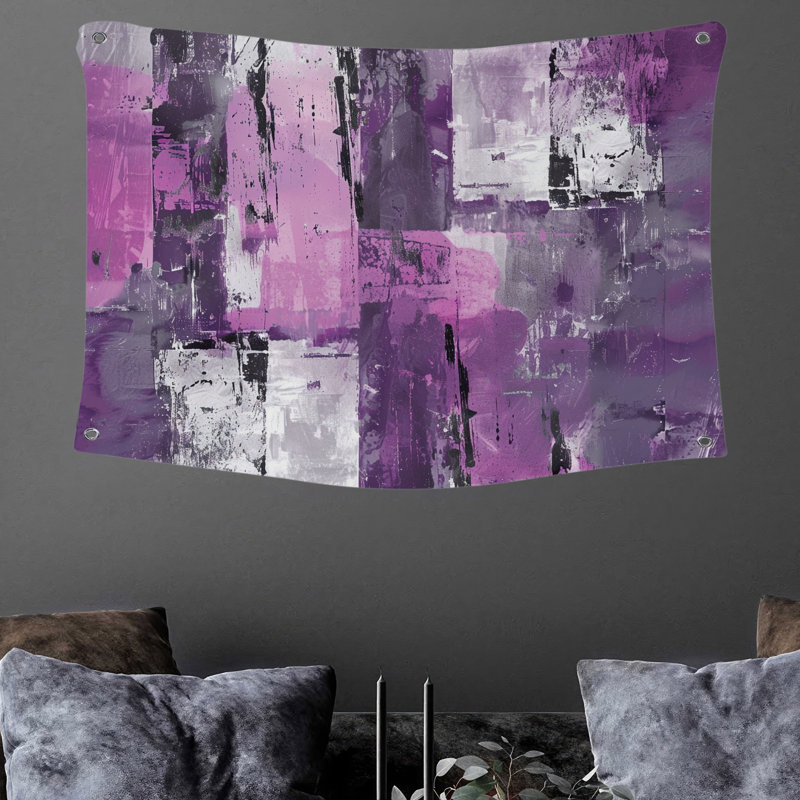 Tapisserie murale formes abstraites - Décoration murale géométrique, H 88 po x l 104 po