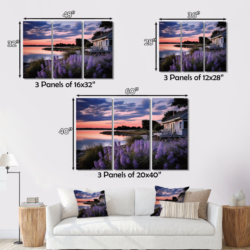 Vade mauve Lakehouse Serenade, Cadre simple argenté, H 34 po x l 44 po x P 1,5 po