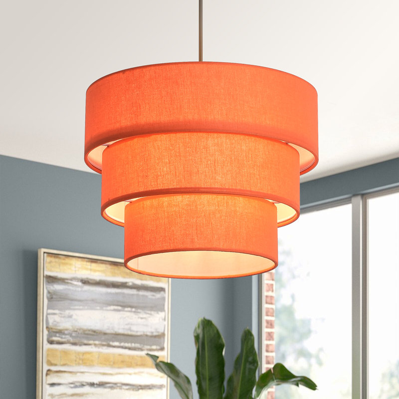 Luminaire suspendu à 3 niveaux Mid-Century orange avec cordon de 16,4 pi, Bronze