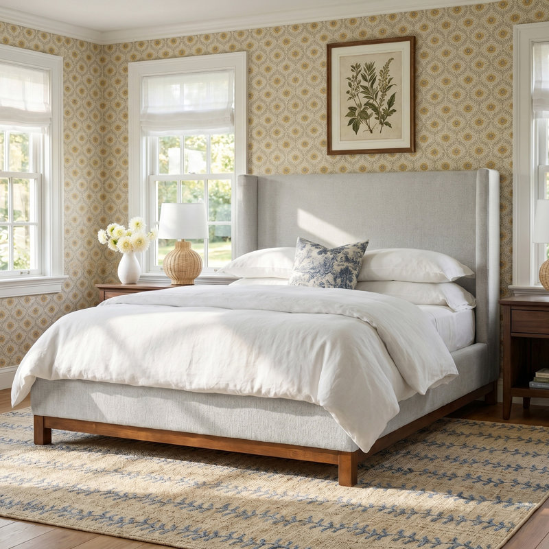 Chartier Upholstered Wingback Bed, King