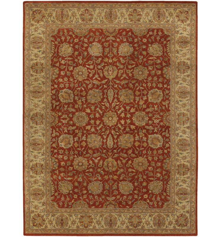 Tapis oriental en laine touffeté rouge / beige / vert Guillaine, Rectangle 7 pi 9 po x 10 pi 6 po