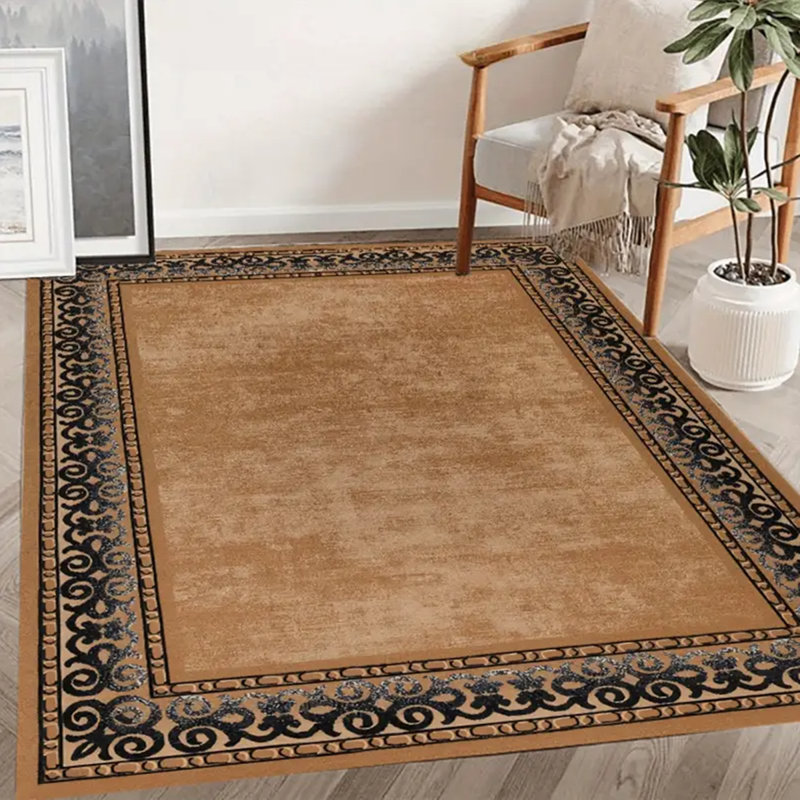 Bohemian Vintage Border Area Rug with Non-Slip Backing, Machine Washable Polyester Indoor Carpet, 59x83 inch