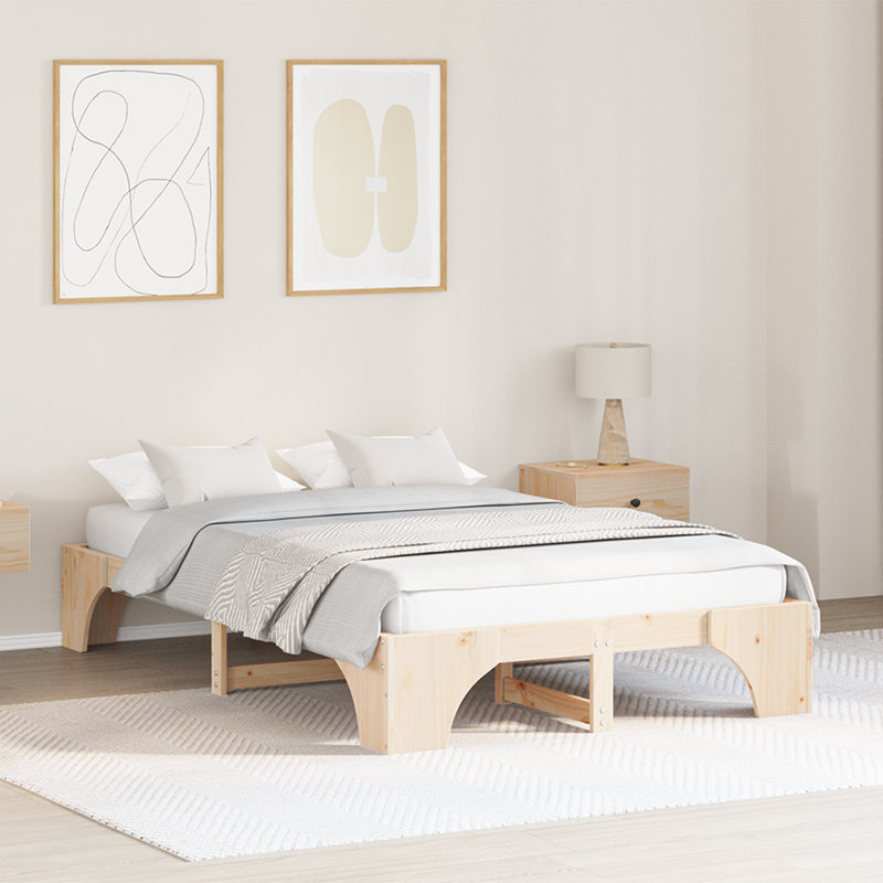 Bed Frame Solid Pine Wood Durable, Double (4'6), Natural