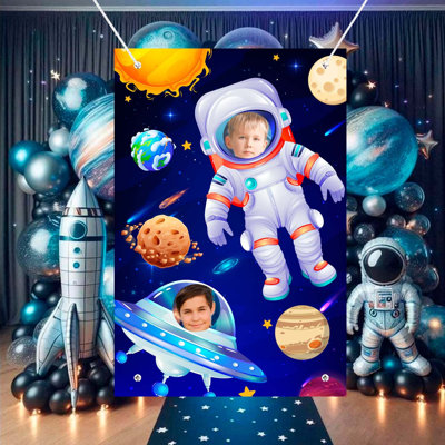 Astronaut Face Photography Background, Space Theme Backdrop