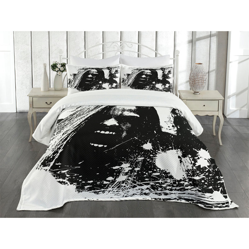 Ambesonne Zombie Bedspread Set Crazy Man Horror Black White, King Bedspread + 2 Standard Shams