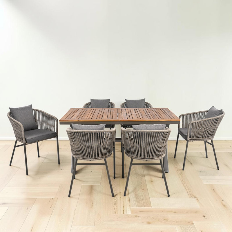 7 Pieces Patio Dining Set, All-Weather Outdoor Furniture Set with Dining Table and Chairs, Gray