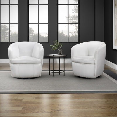 Crandell Top Grain Genuine Italian Leather Swivel Barrel Chair (Set of 2)