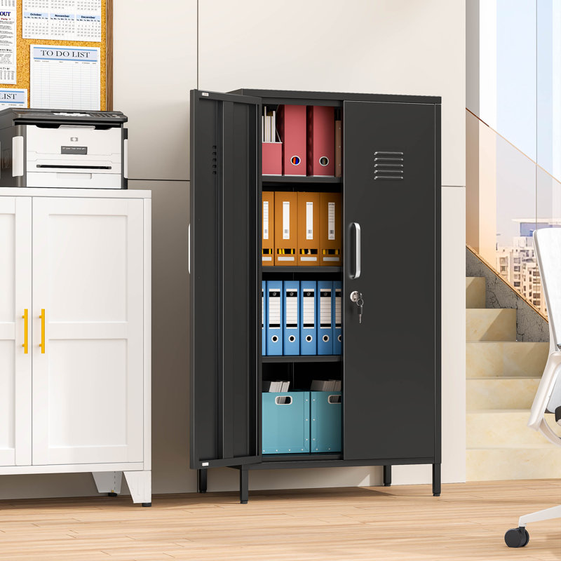 Modern Metal Office Storage Cabinet with Adjustable Shelves, Steel Locker Cabinet for Office/Living Room/Bedroom/Bathroom