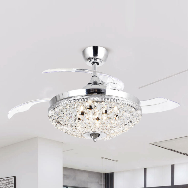 Athen 42'' Ceiling Fan with Light Kit, Chrome with Transparent Blades