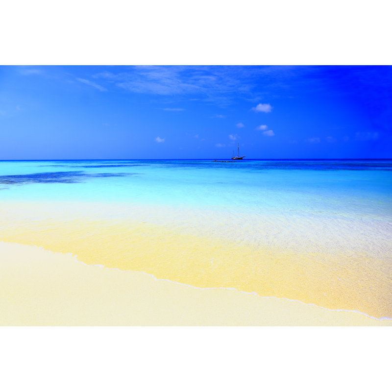 One ship and secluded beach, Caribbean Blue sea, 51cm H x 76cm W