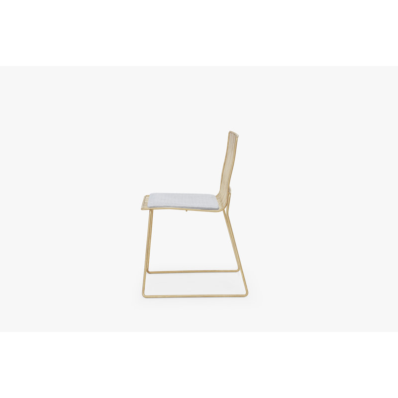 Ariss 116.84cm H Polyester Blend Upholstered Slat Back Side Chair in Grey, Silver, Brass