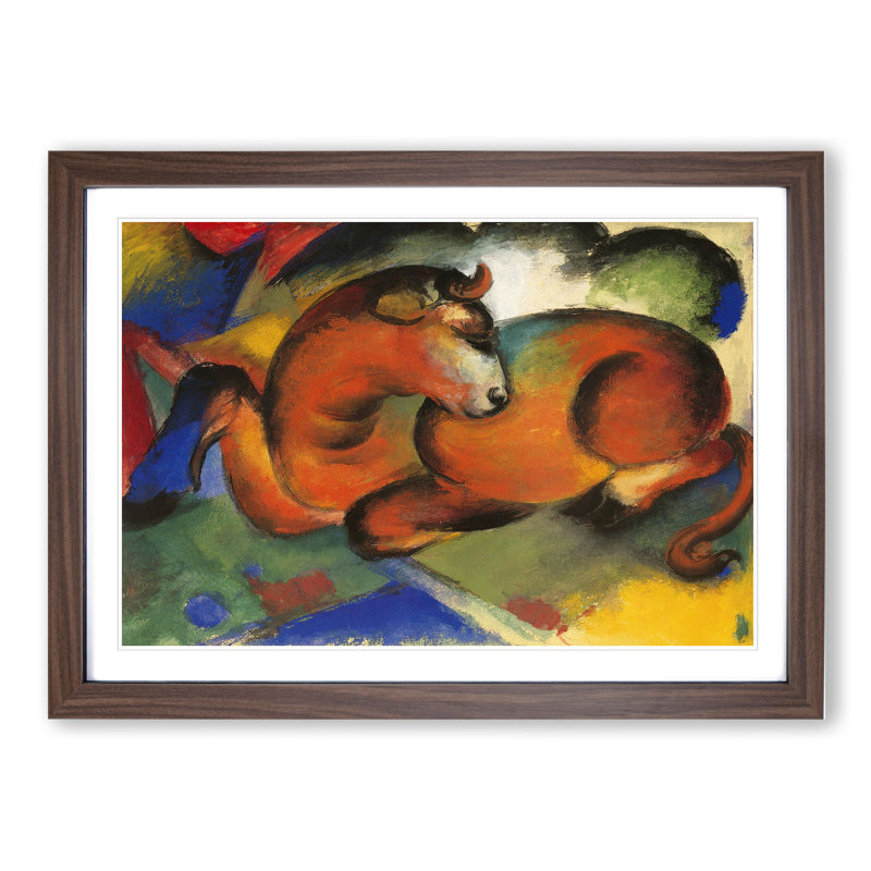 Red Bull by Franz Marc - Picture Frame Painting, Walnut Framed, 27cm H x 36cm W x 2cm D