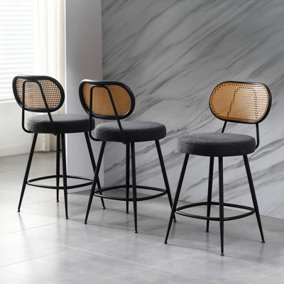 Counter Stool With Rattan Back