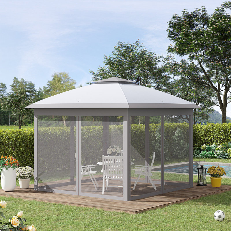 Iov Pop Up Canopy Tent with Netting and Carry Bag, Instant Gazebo Sun Shelter, Grey, 113.5" H x 130" W x 130" D