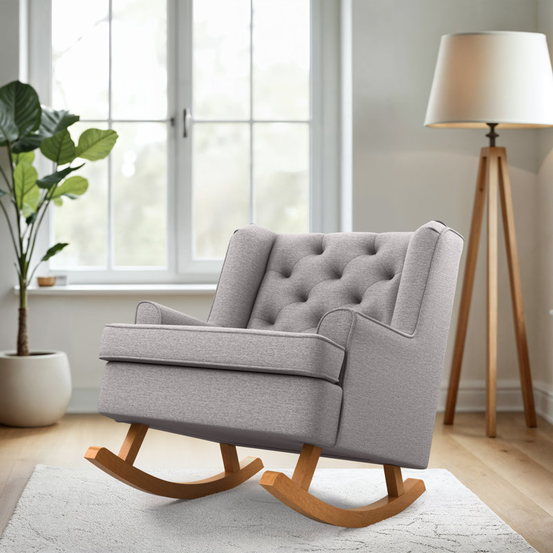 Chaise berçante capitonnée en tissu, Gris clair