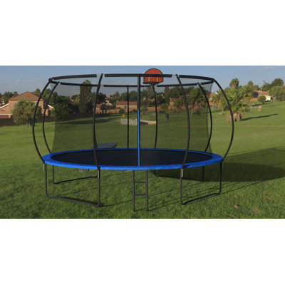 14 FT Pumpkin Trampoline, Outdoor Trampoline With Basketball Hoop, Enclosure Net And Ladder