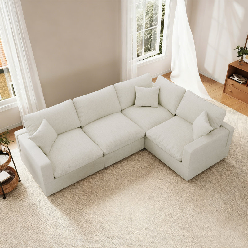 Canapé modulaire en L pour canapé-lit Ovaish, Mélange de lin kaki, H 24,8 po x l 95,4 po x P 90,3 po