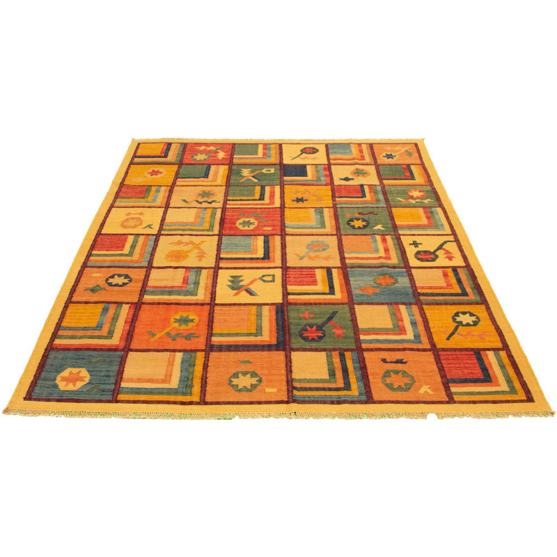 Tapis de zone en laine orange 8 pi 4 po x 9 pi 11 po one-of-kind main-noué la new age anatolian