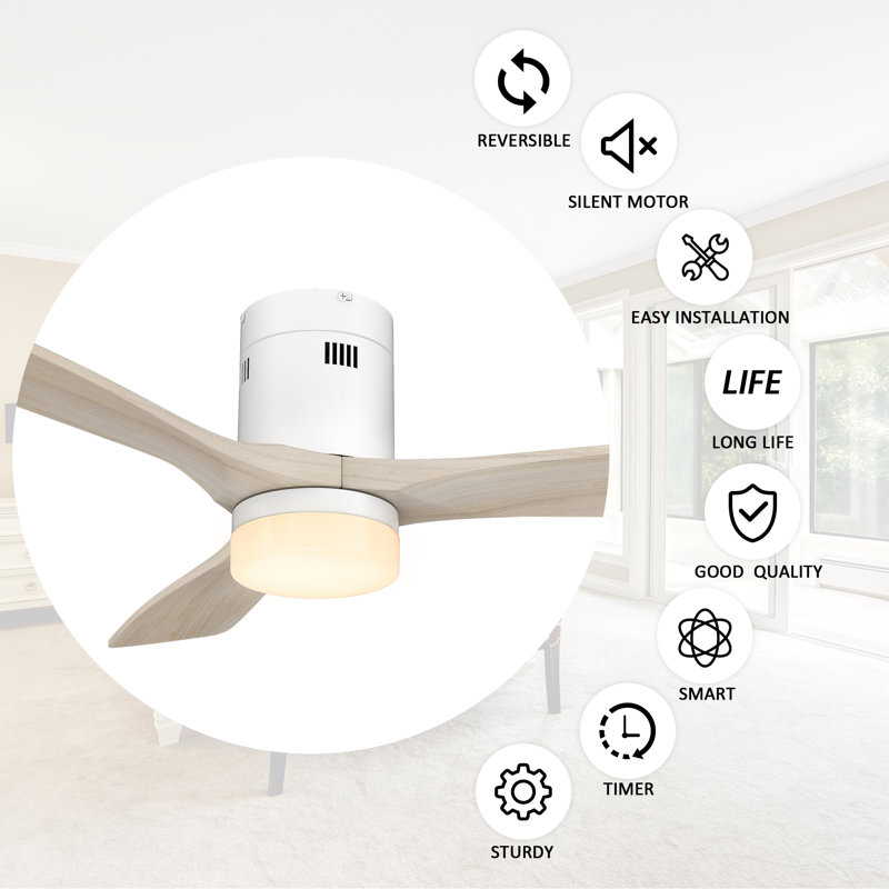 Amoni 52'' Ceiling Fan with LED Lights, Beige, White