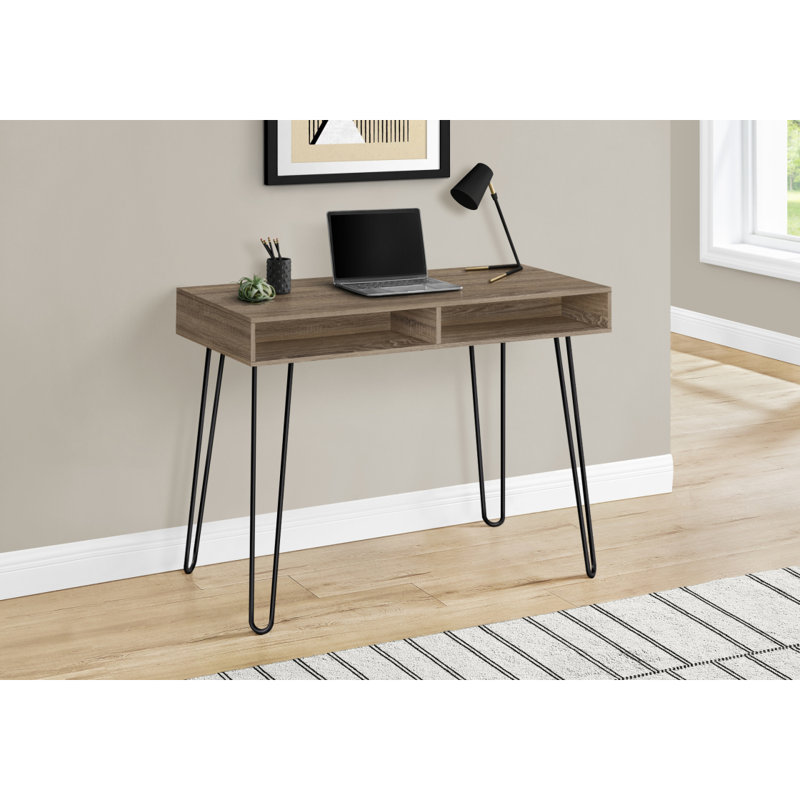 Bureau d'ordinateur, bureau personnel, ordinateur portable, installation à gauche, à droite, tiroirs de rangement, L 40 po, travail, stratifié brun, métal noir, contemporain, moderne