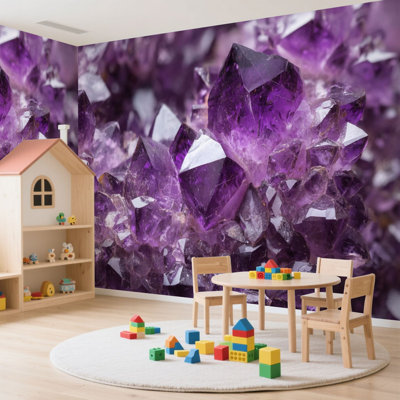 Wall Mural Peel and Stick Wallpaper Amethyst geode Self-Adhesive Removable Contact Paper Wall Decor for Living Room Bedroom 100"H x 144"W
