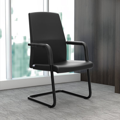 Tanweer Leather Office Chair Mid-Back Guest & Executive Chair with Aluminum Sled Base Swivel Task Chair for Modern Office and Conference Room