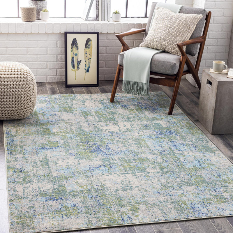 Tapis abstrait vert / bleu intérieur / extérieur Mcneel, Rectangle 7 pi 10 po x 10 pi