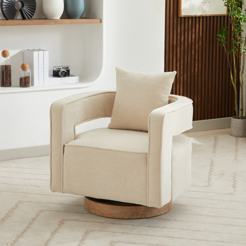 Davidanthony Upholstered Swivel Barrel Chair, Beige Polyester