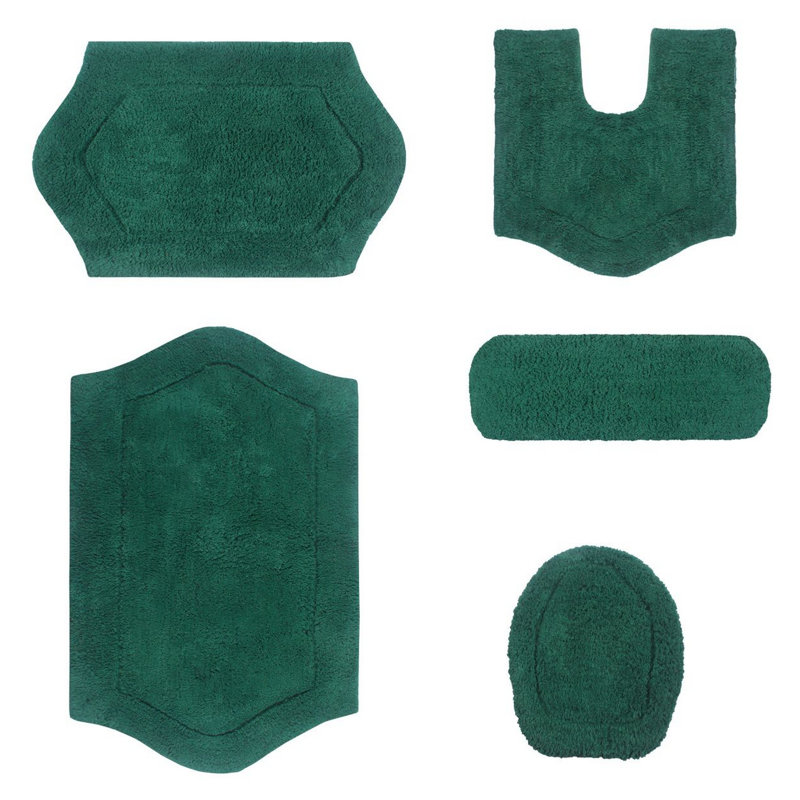 Ensemble de tapis de bain en coton 5 pièces Athyrium, Vert forêt