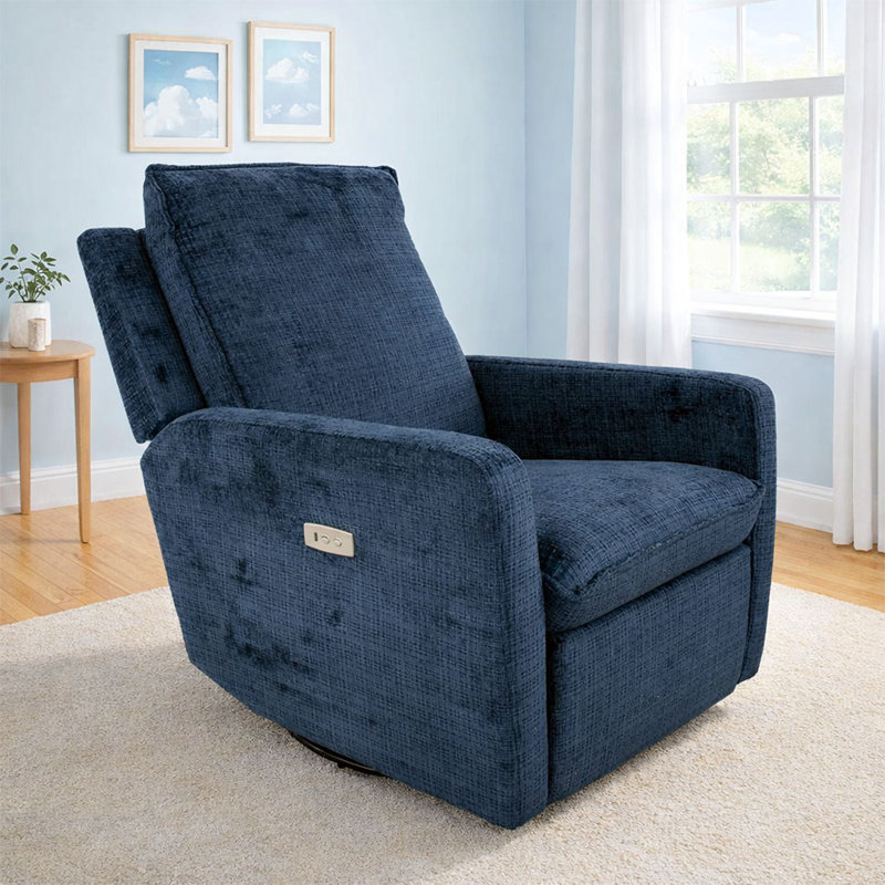 Rachel Power Swivel Rocking Chair, Navy