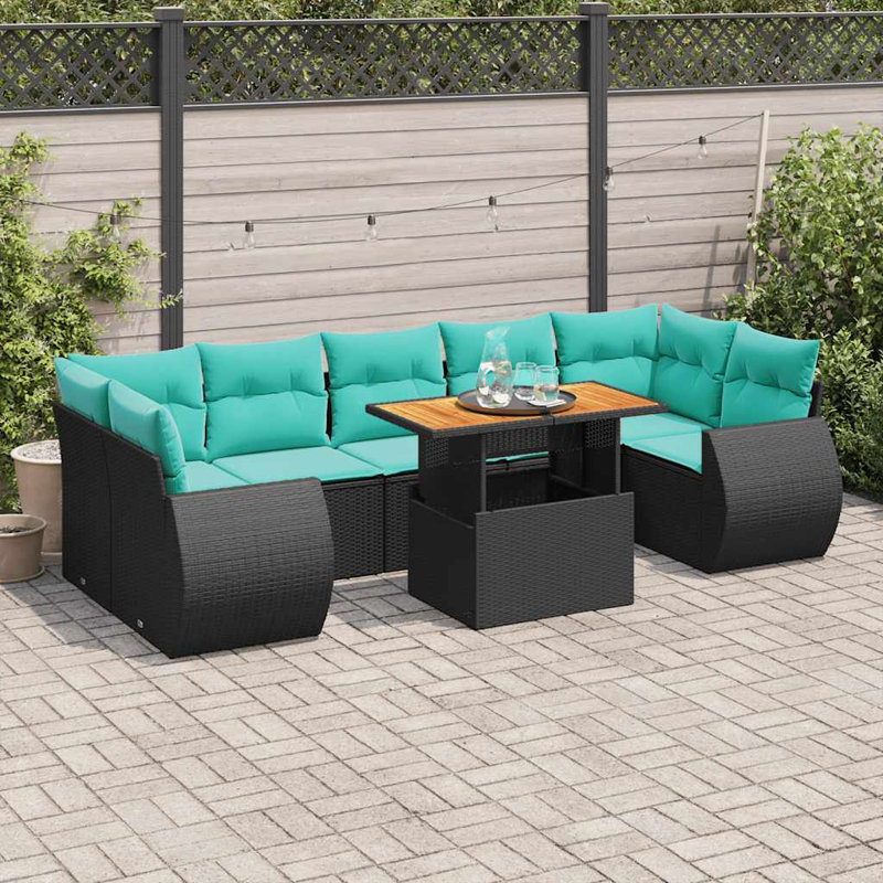  Ensemble de canapé de patio 8 pièces avec coussins en rotin de polyester noir