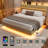  King Size Floating Bed Frame With Led And Charging Station,metal Platform Bed Frame With Storage Headboard,no Box Spring Needed,noise-free,easy To Assemble,oak