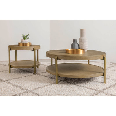 Benson Sand Wash Round Coffee Table With Storage Shelf