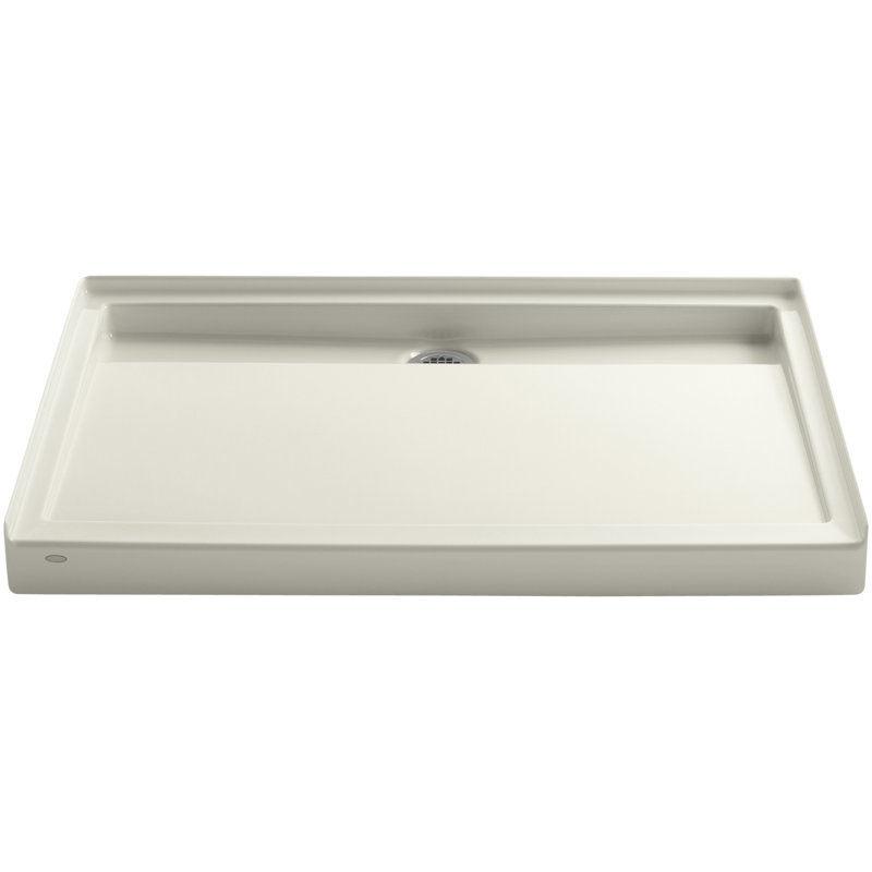 Groove 48" x 36" Single Threshold Rear Center Drain Shower Base, 48" W x 36" D, Biscuit