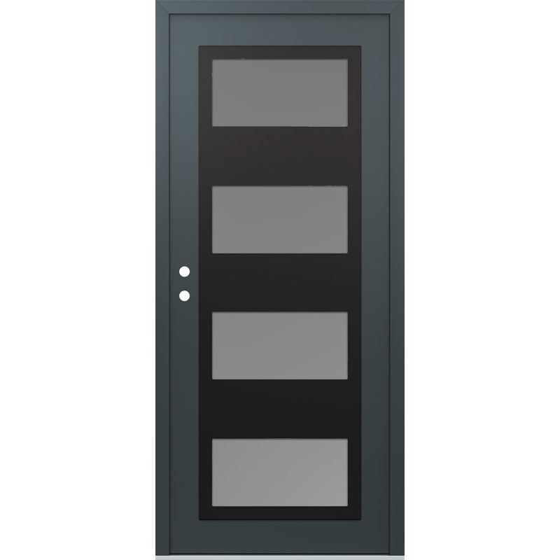 Porte d'entrée pré-suspendue à panneau en acier noir anthracite / anthracite, Droite / vers l'intérieur, Gelé