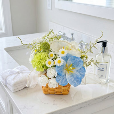 Ensemble de 9 pièces de paniers de fleurs tissées artificielles de couleur assortie, mini perle et ruban de satin centre de table de fleurs pour table de mariage Boho Home Decor